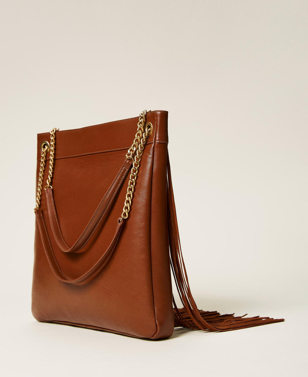 【NDEAROSE】 Madeleine Twill S bag 2色 Leather bag with fringes Woman, Brown | TWINSET Milano