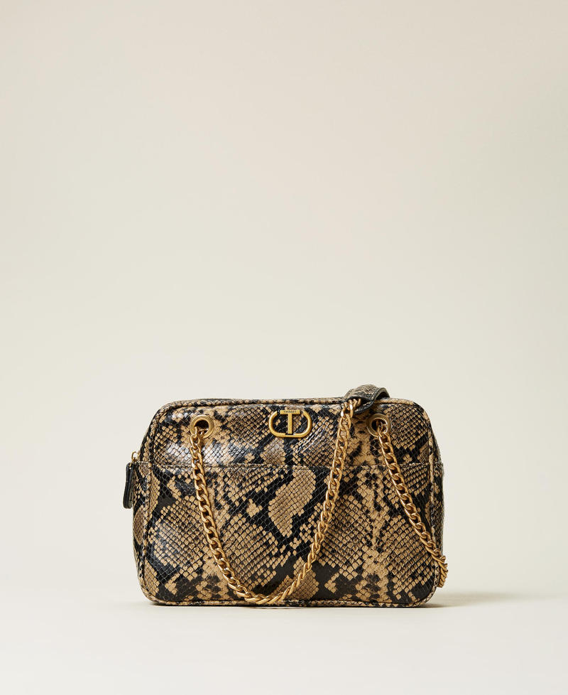 Borsa a tracolla in pelle animalier Stampa Pitone Cuoio Scuro Donna 212TD8041-01