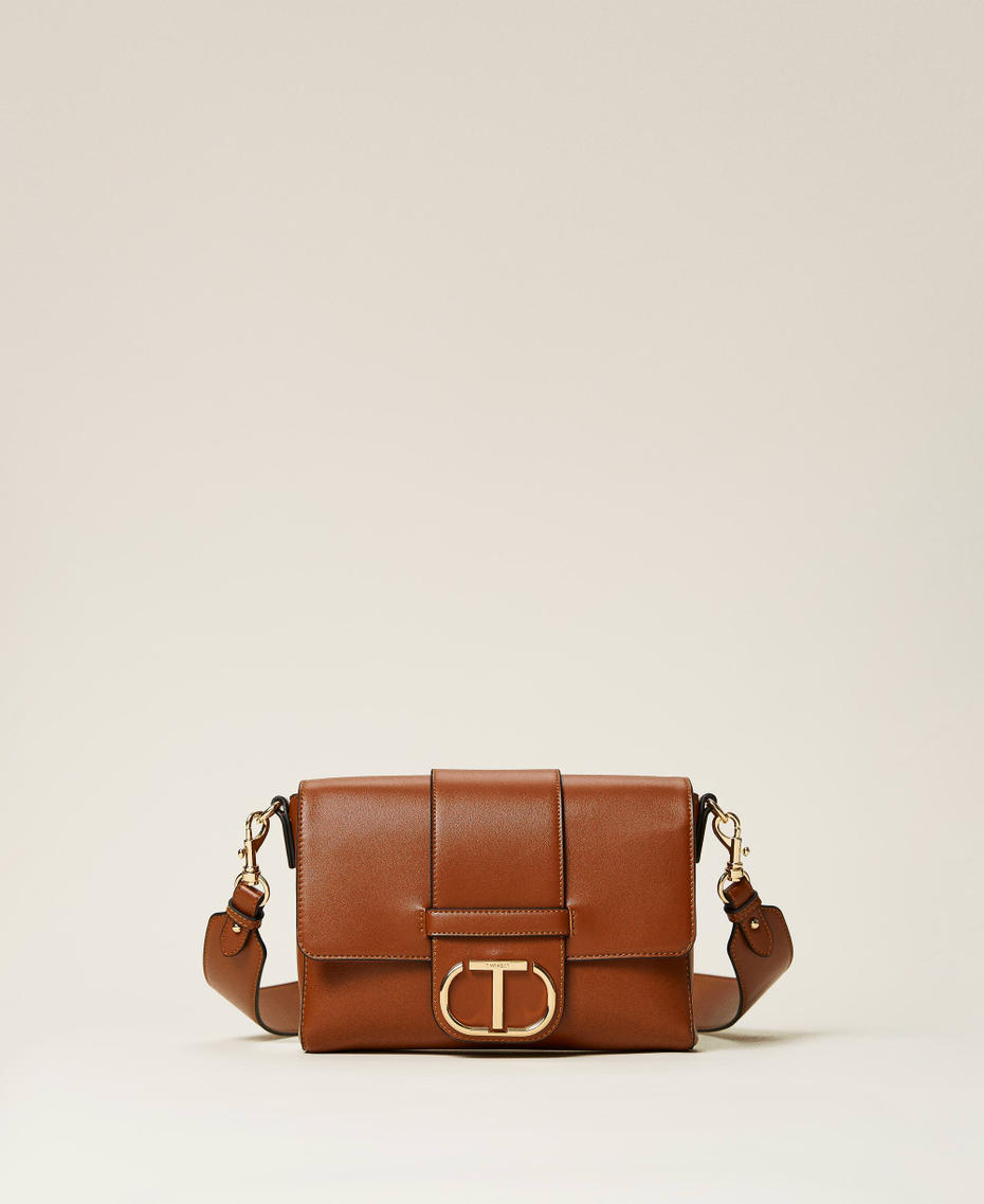 Bolso bandolera grande con logotipo Cuero Oscuro Mujer 212TD8060-01