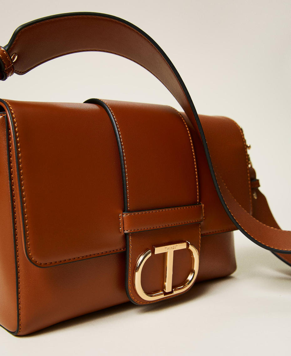 Bolso bandolera grande con logotipo Cuero Oscuro Mujer 212TD8060-04