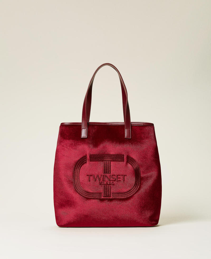 Borsa shopper in velluto con logo Rosso Ciliegia Donna 212TD8090-01