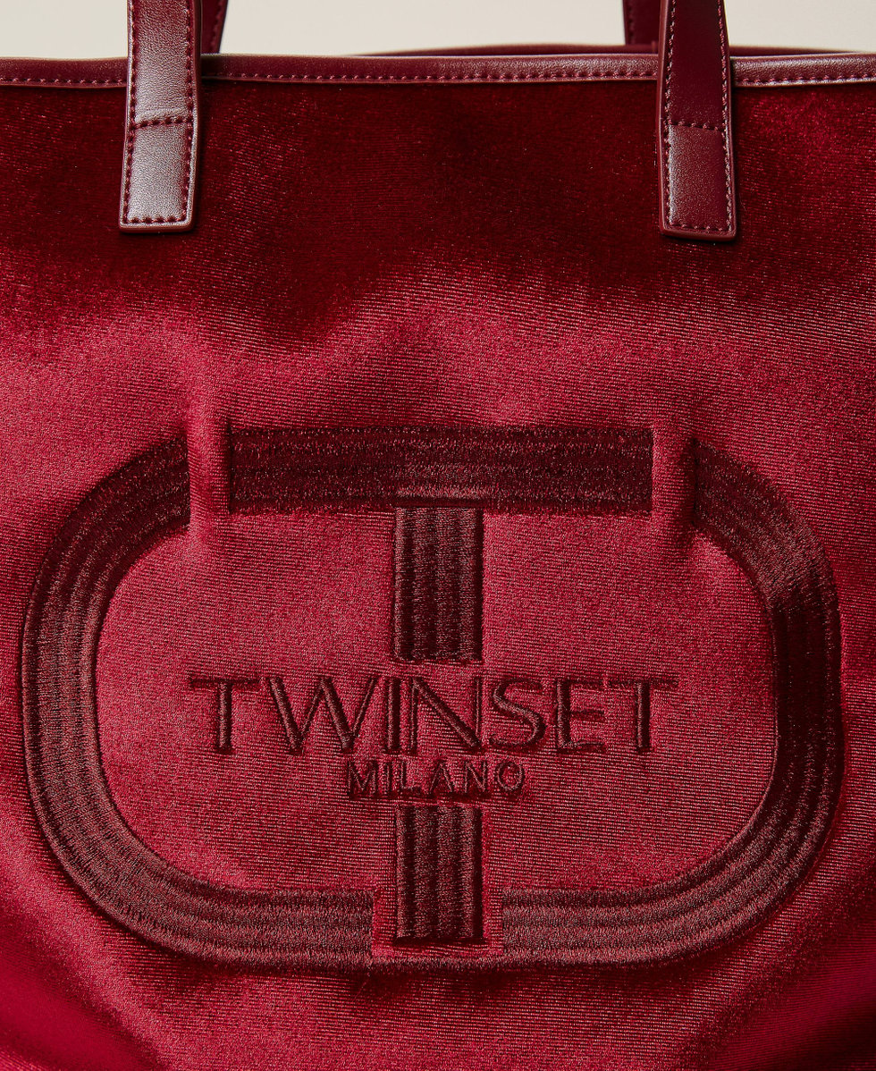Velvet shopper with logo Woman Red TWINSET Milano