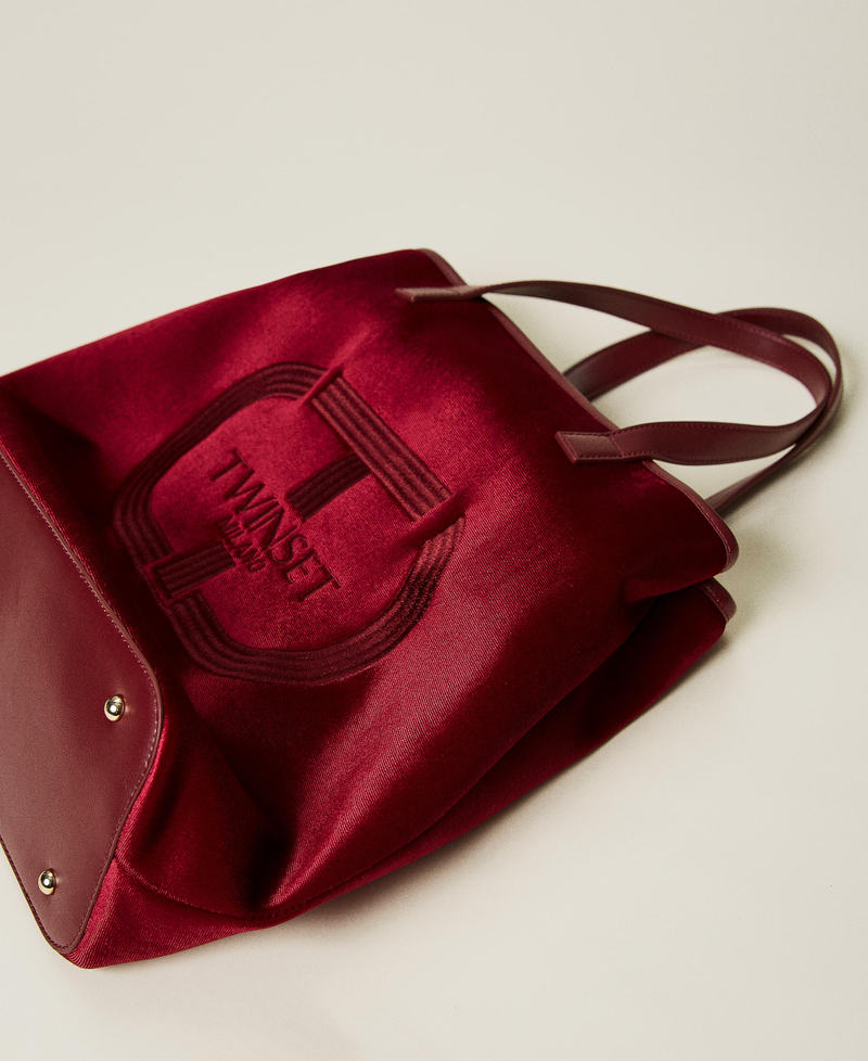 Borsa shopper in velluto con logo Rosso Ciliegia Donna 212TD8090-04