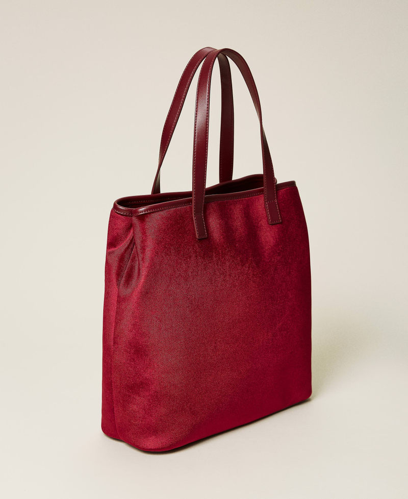Borsa shopper in velluto con logo Rosso Ciliegia Donna 212TD8090-05