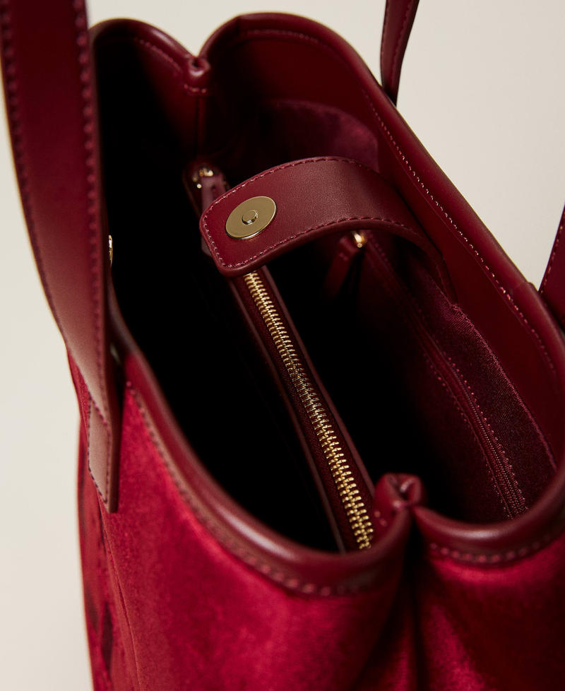 Borsa shopper in velluto con logo Rosso Ciliegia Donna 212TD8090-06