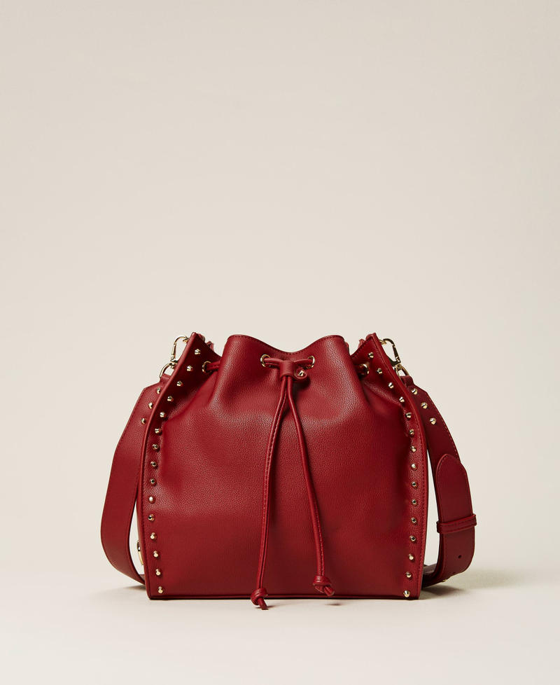 Bucket bag with studs and logo Cherry Red Woman 212TD8103-01