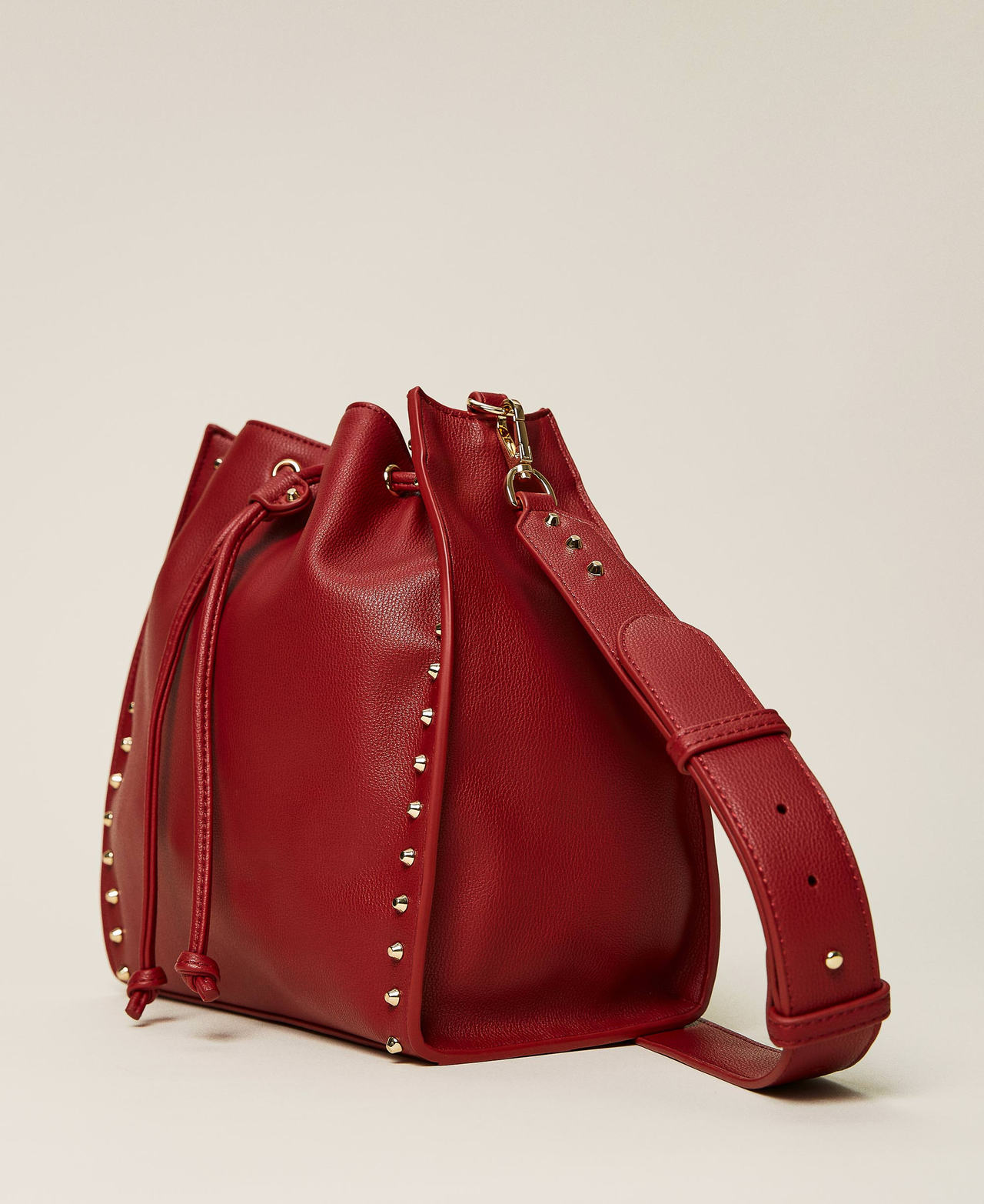 Bucket bag with studs and logo Cherry Red Woman 212TD8103-02