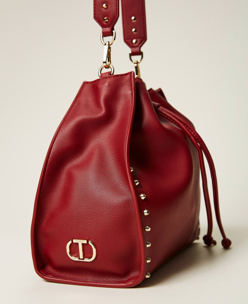 Bucket bag with studs and logo Cherry Red Woman 212TD8103-03