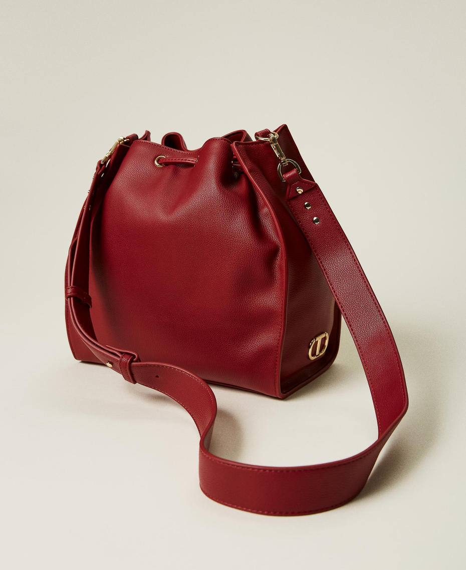 Bucket bag with studs and logo Cherry Red Woman 212TD8103-04