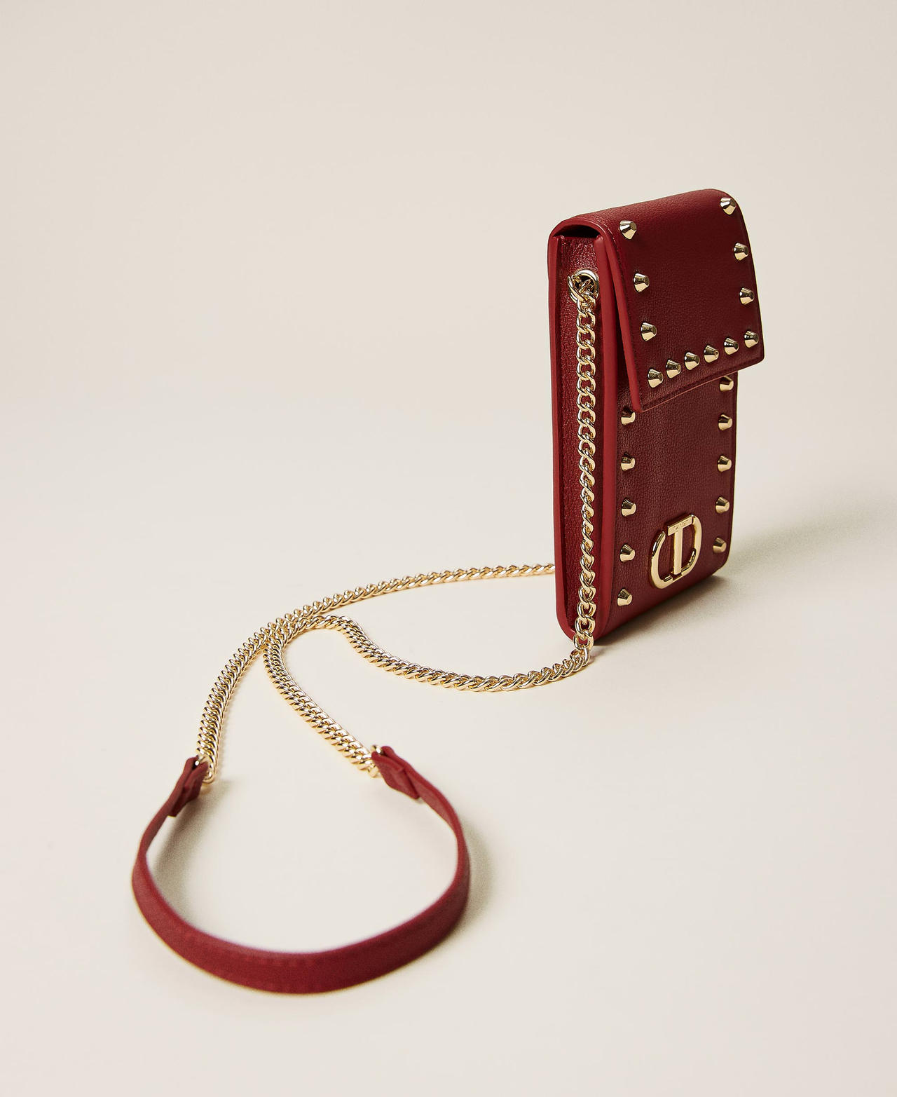 Pochette pour téléphone portable avec clous et logo Rouge Cerise Femme 212TD8107-02