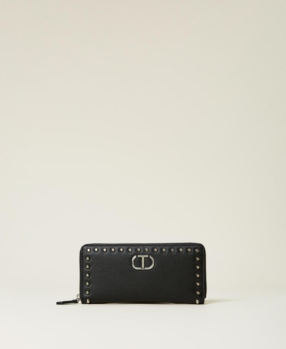 Zip-around wallet with studs and logo Black Woman 212TD8108-01