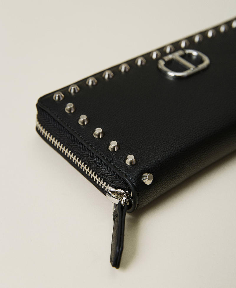 Portafoglio zip around con borchie e logo Nero Donna 212TD8108-02