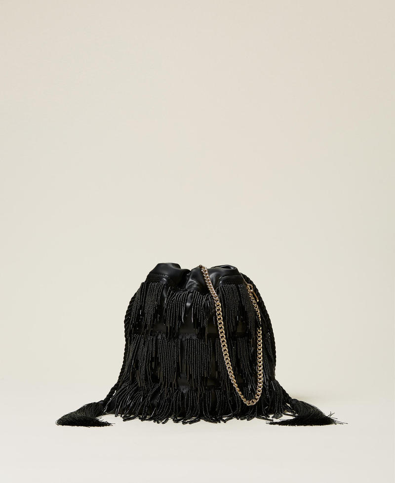 Bucket bag with beads fringes Black Woman 212TD8130-01