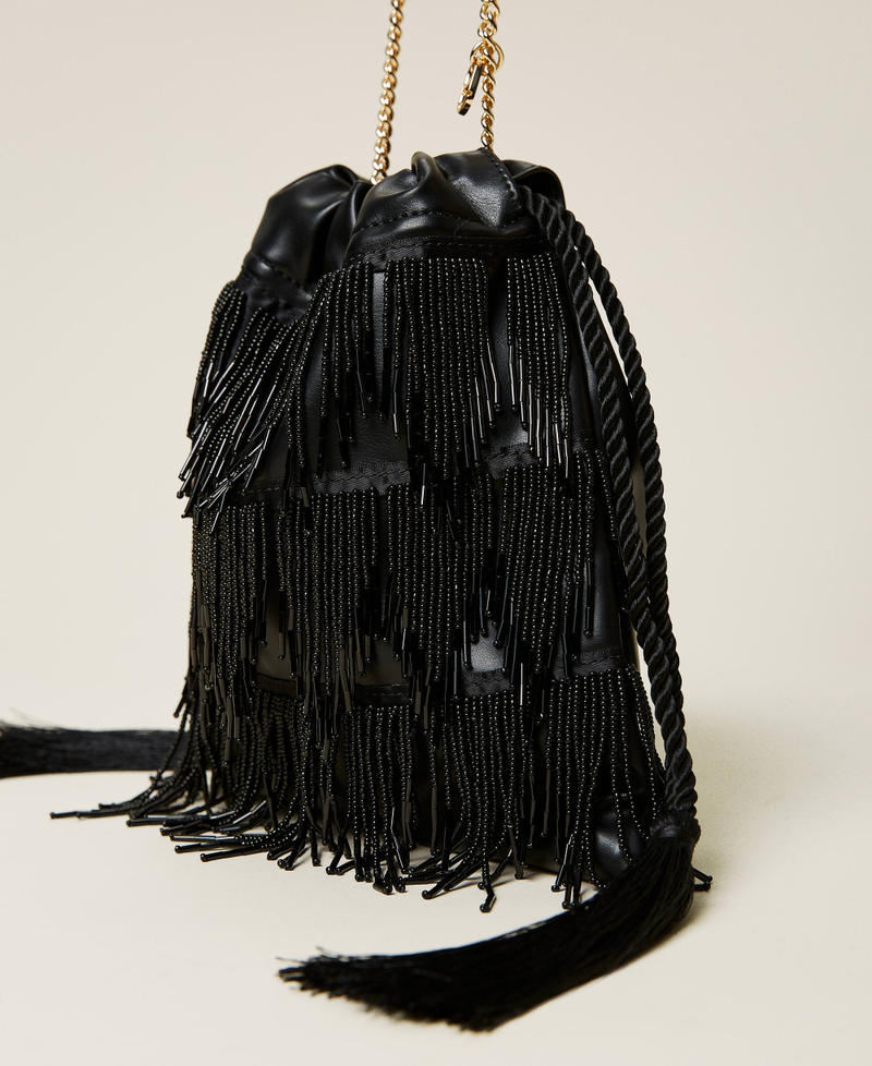 Bucket bag with beads fringes Black Woman 212TD8130-02