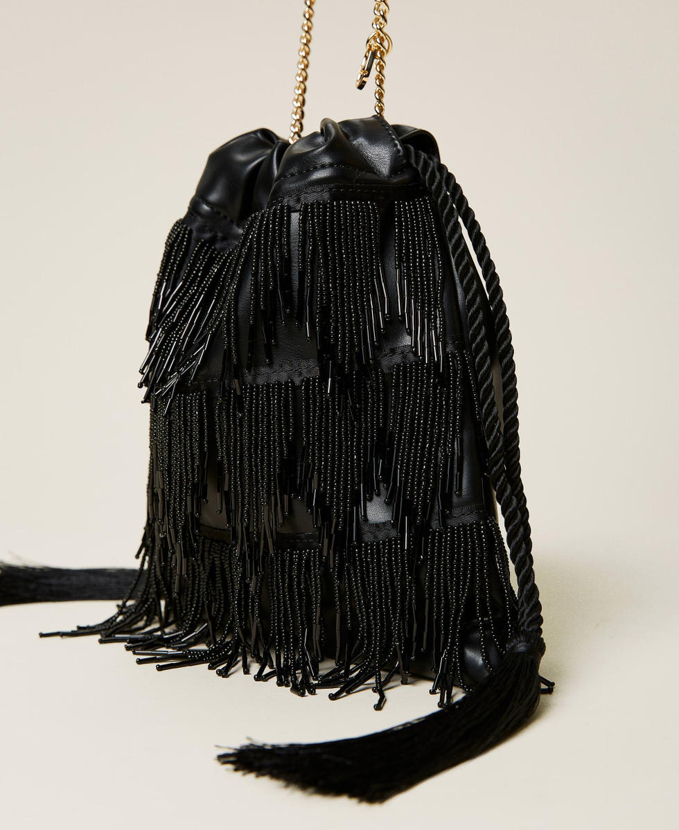 Borsa a sacchetto con frange di perline Donna Nero TWINSET Milano