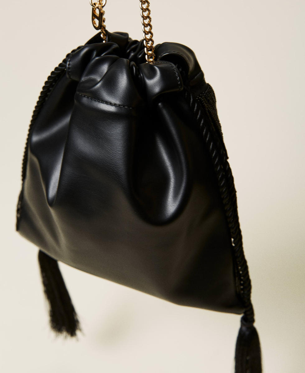Borsa a sacchetto con frange di perline Donna Nero TWINSET Milano