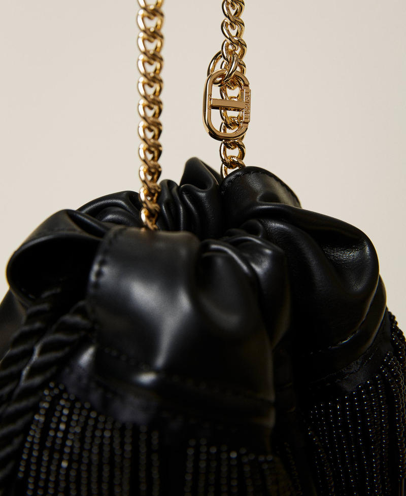 Bucket bag with beads fringes Black Woman 212TD8130-04