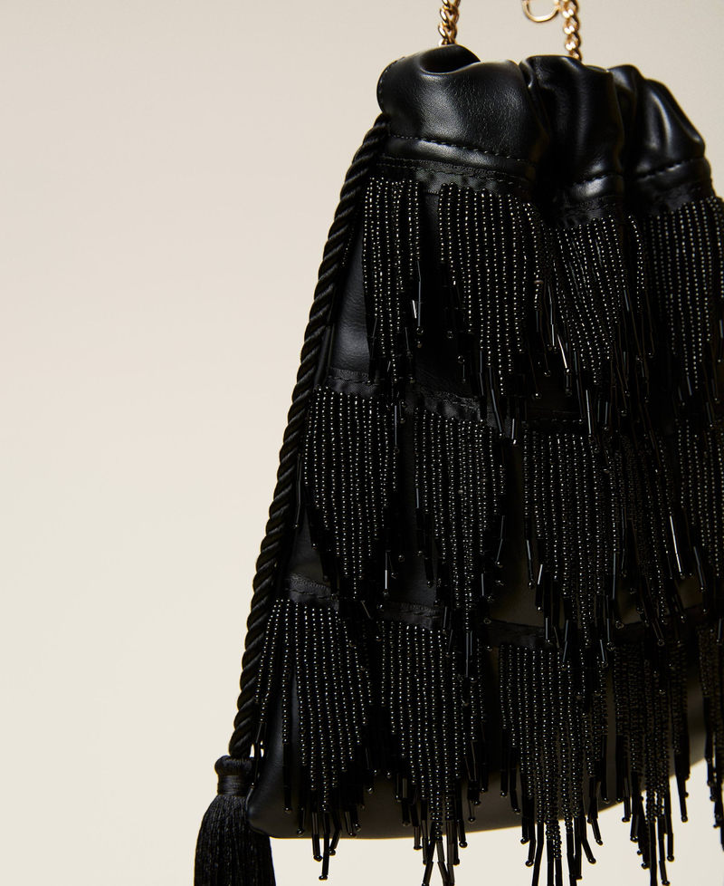 Bucket bag with beads fringes Black Woman 212TD8130-05