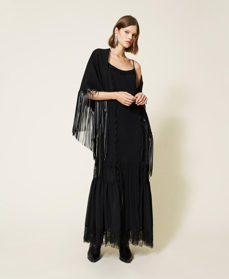 Poncho in panno con frange Nero Donna 212TO5040-01