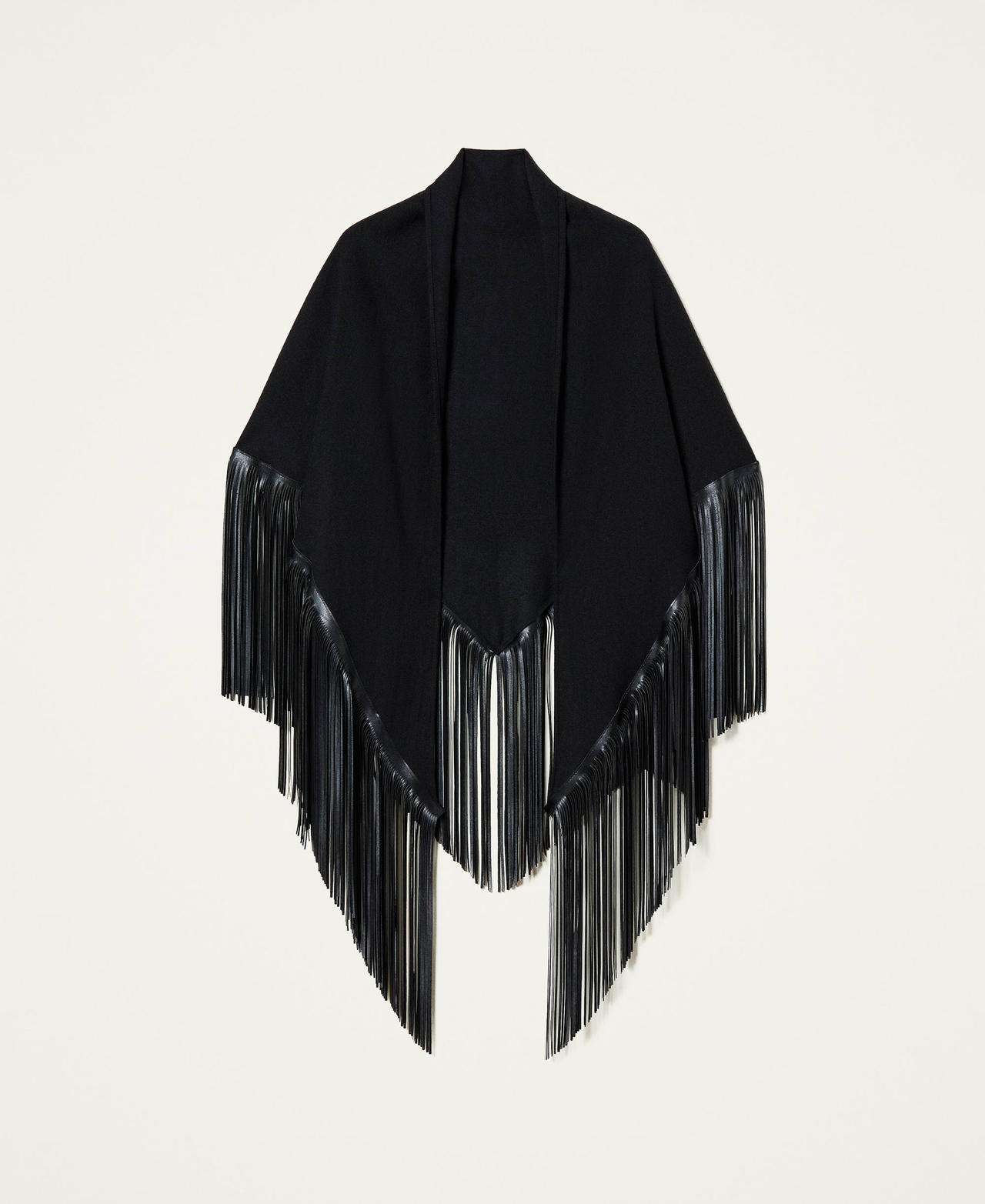 Cloth poncho with fringes Black Woman 212TO5040-0S