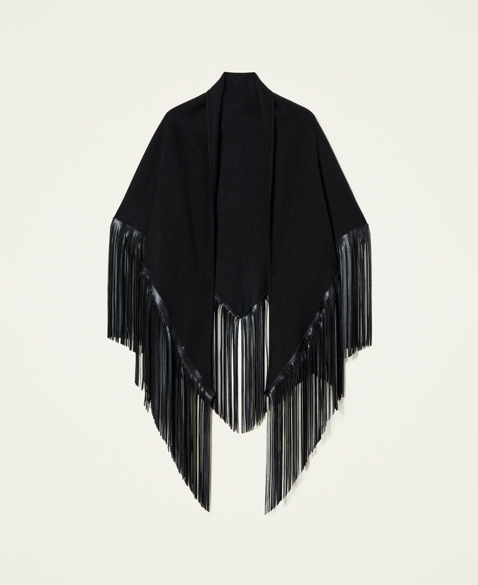 Poncho aus Tuch mit Fransen Schwarz Frau 212TO5040-0S