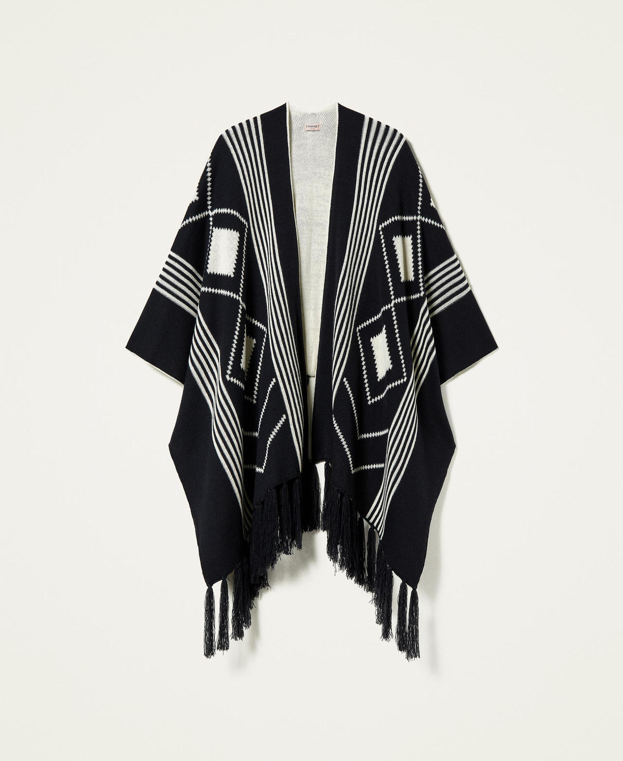 Poncho de jacquard reversible Bicolor Negro / Blanco "Nieve" Mujer 212TO5041-0S
