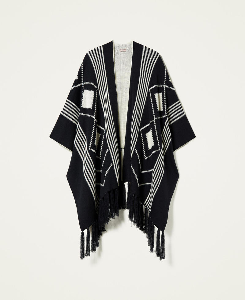 Poncho de jacquard reversible Bicolor Negro / Blanco "Nieve" Mujer 212TO5041-0S