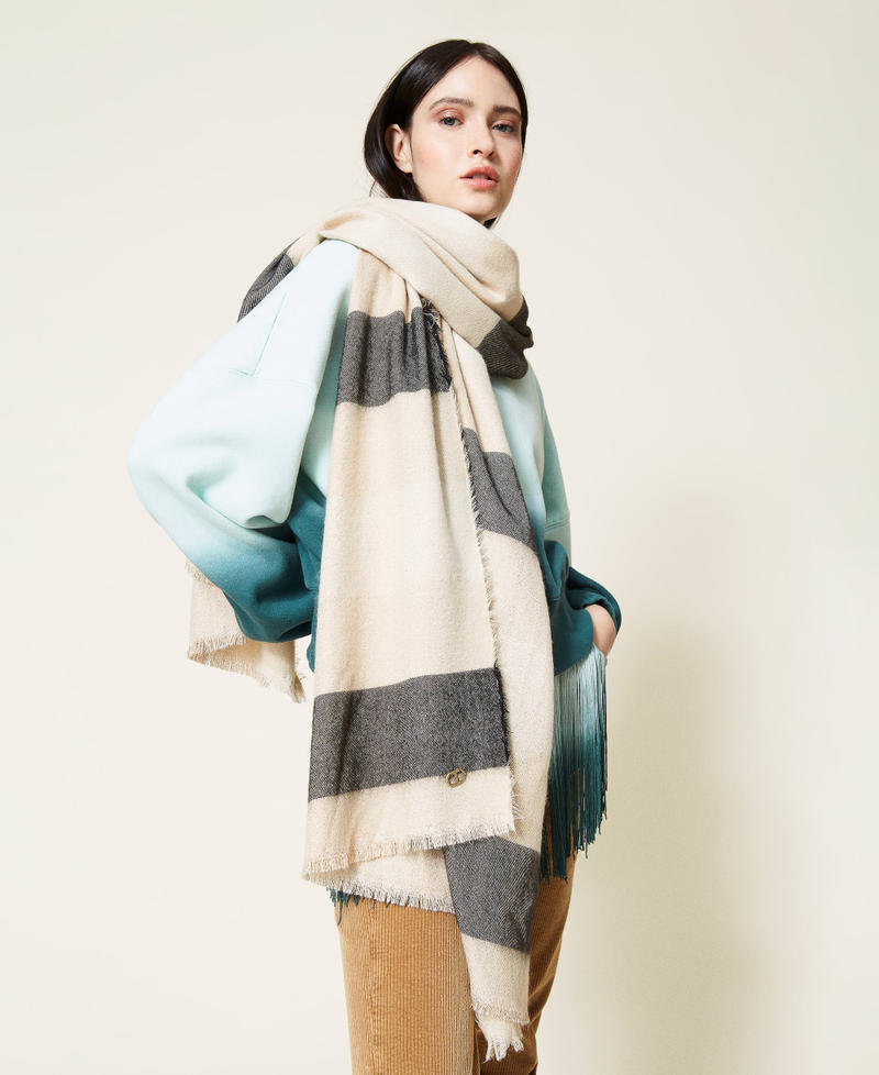 Check pattern scarf with lurex Ivory / “Creme Brulè” Beige / Black Multicolour Woman 212TO504A-0S