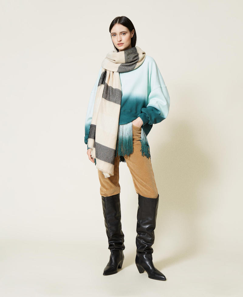 Check pattern scarf with lurex Ivory / “Creme Brulè” Beige / Black Multicolour Woman 212TO504A-0T