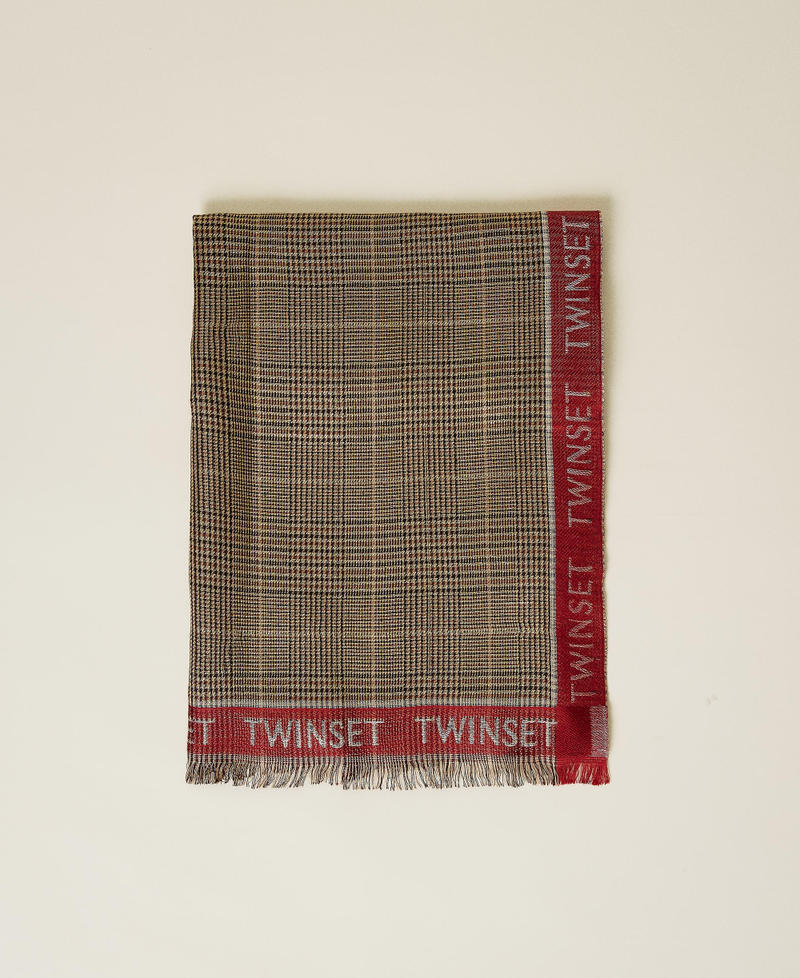 Check pattern stole with logo “Golden Rock” Beige Glen Plaid Woman 212TO504C-01