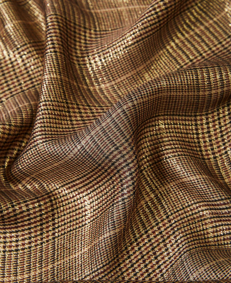 Check pattern stole with logo “Golden Rock” Beige Glen Plaid Woman 212TO504C-02