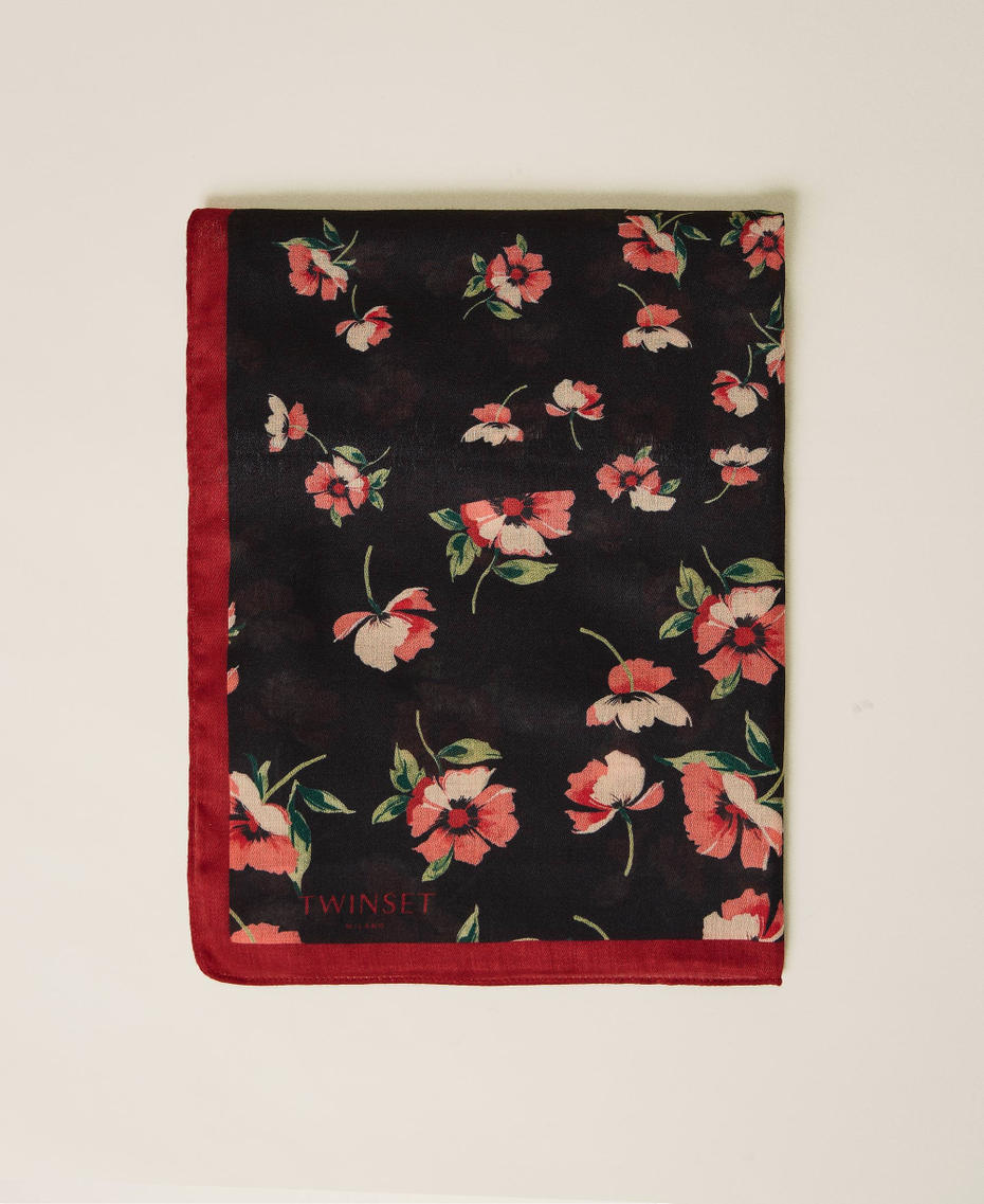 Pañuelo con estampado de flores Flores Degradado Negro / Rojo «Coral Candy» Mujer 212TO504J-01