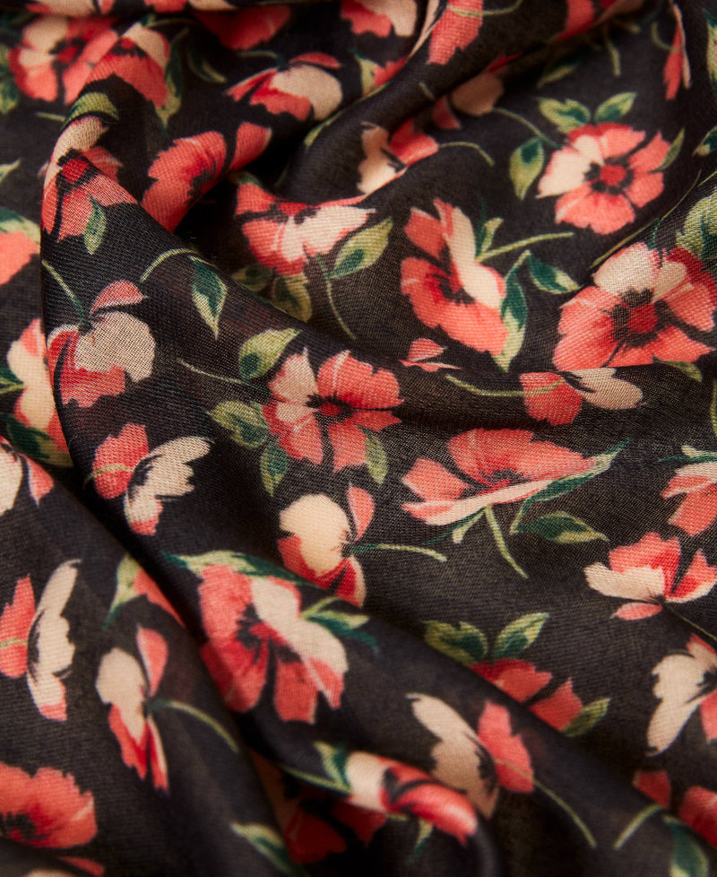 Floral print kefiah Fadeout Black / &ldquo;Coral Candy&rdquo; Red Flowers Woman 212TO504J-02