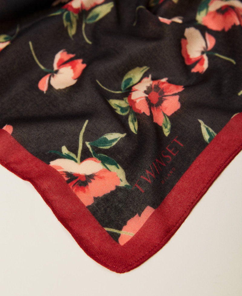 Floral print kefiah Fadeout Black / &ldquo;Coral Candy&rdquo; Red Flowers Woman 212TO504J-03