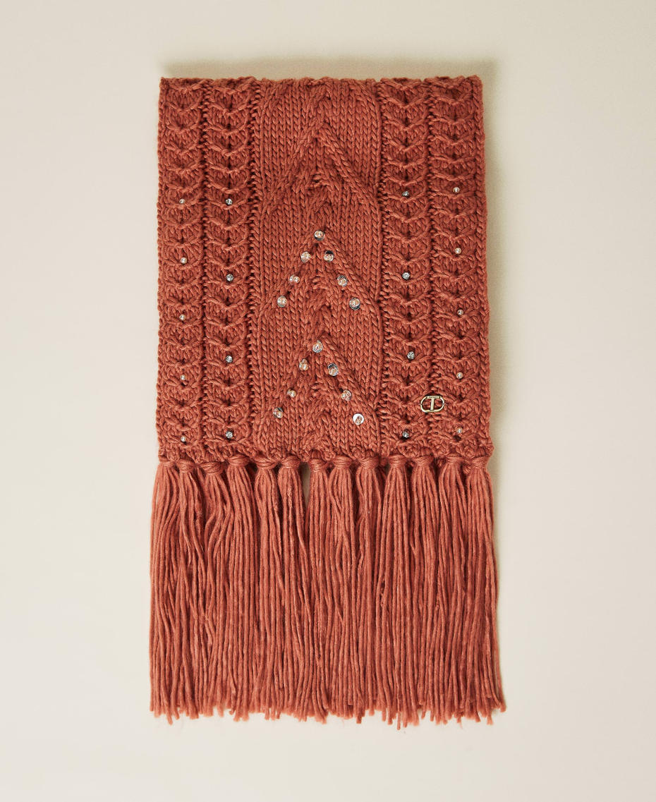 Cable knit stole with embroidery Canyon Pink Woman 212TO5050-01
