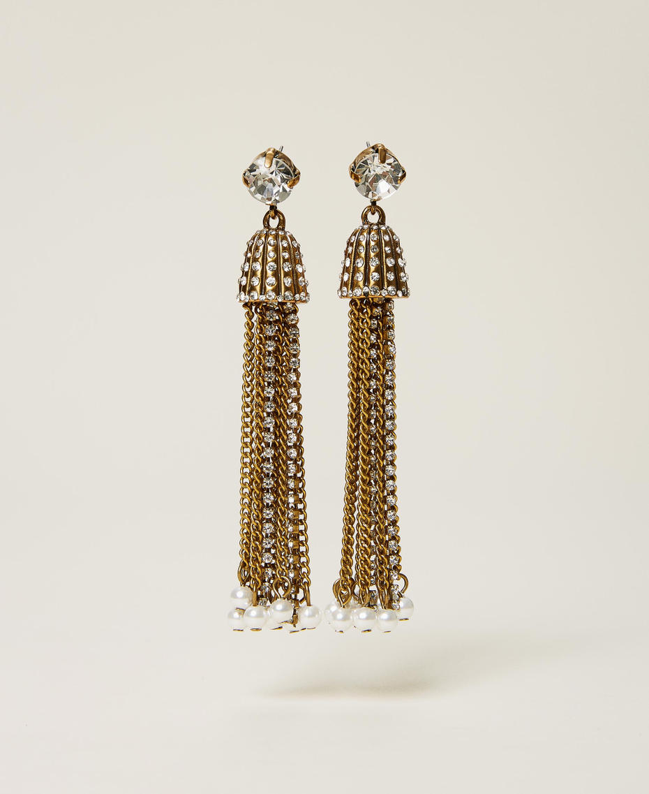 Ohrringe mit Strass und Perlen „Kupfriges Altmessing“-Gold Frau 212TO506A-01