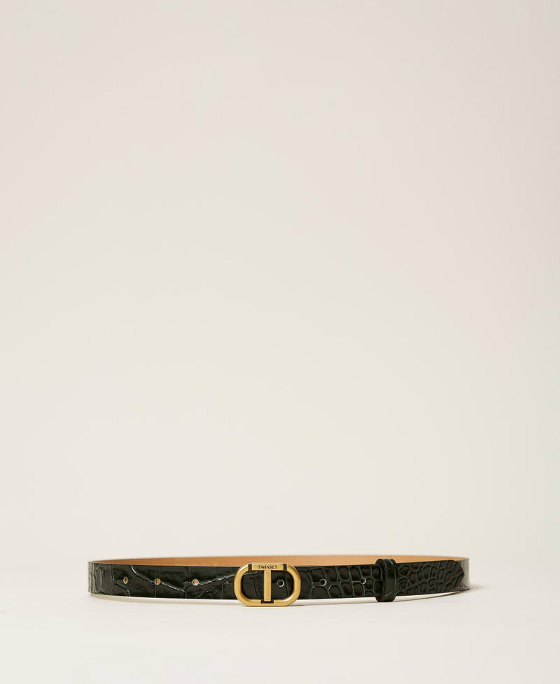Leather belt with croc print Dark Green Crocodile Print Woman 212TO5092-01