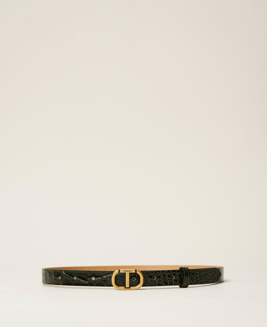 Leather belt with croc print Dark Green Crocodile Print Woman 212TO5092-01