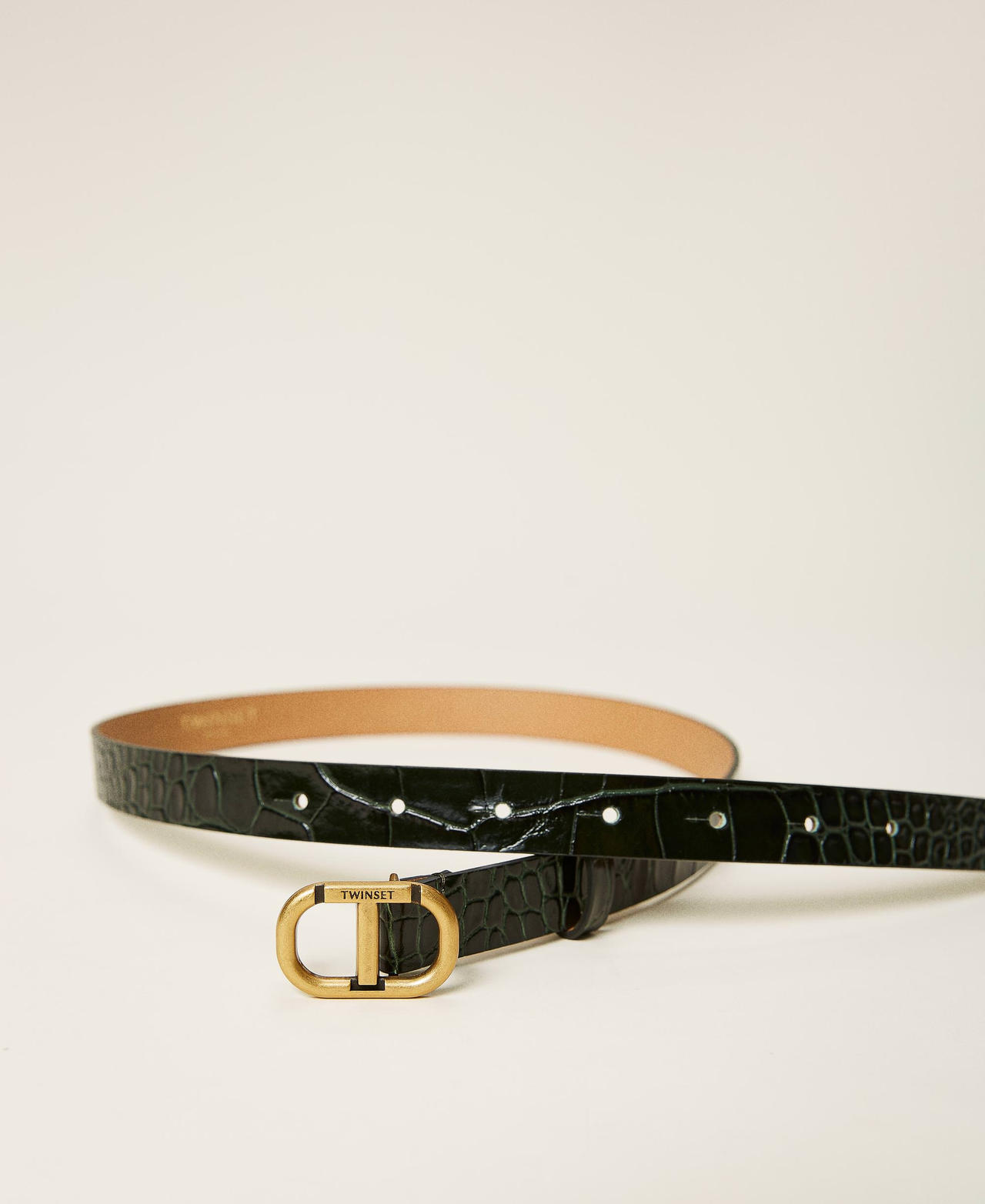 Leather belt with croc print Dark Green Crocodile Print Woman 212TO5092-02