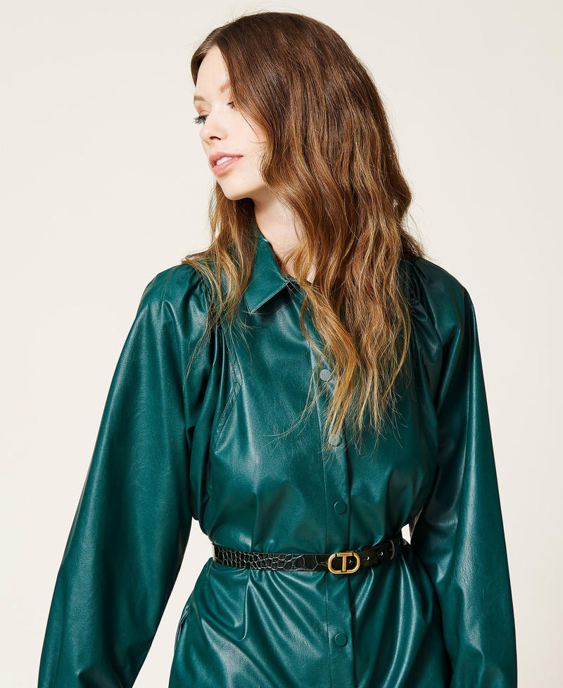 Leather belt with croc print Dark Green Crocodile Print Woman 212TO5092-0S