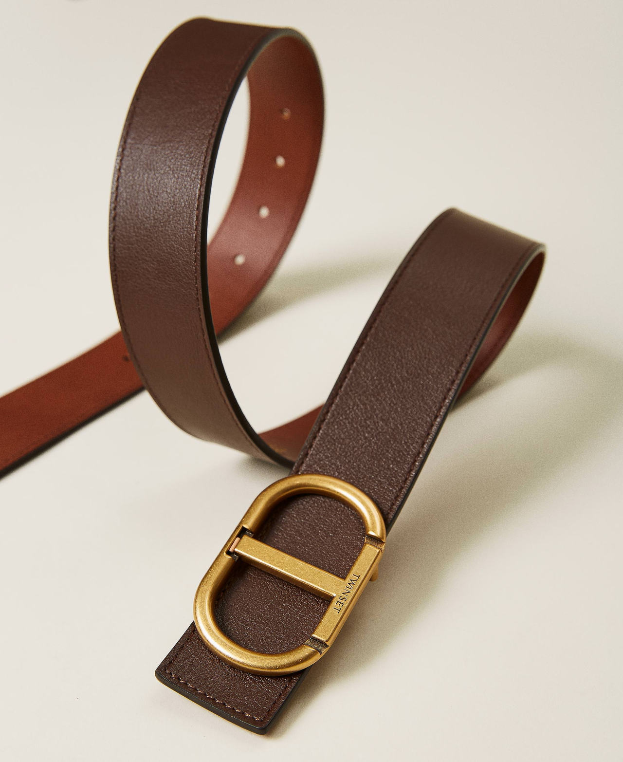 Reversible leather belt Two-tone Dark Leather / Leather Woman 212TO5093-03