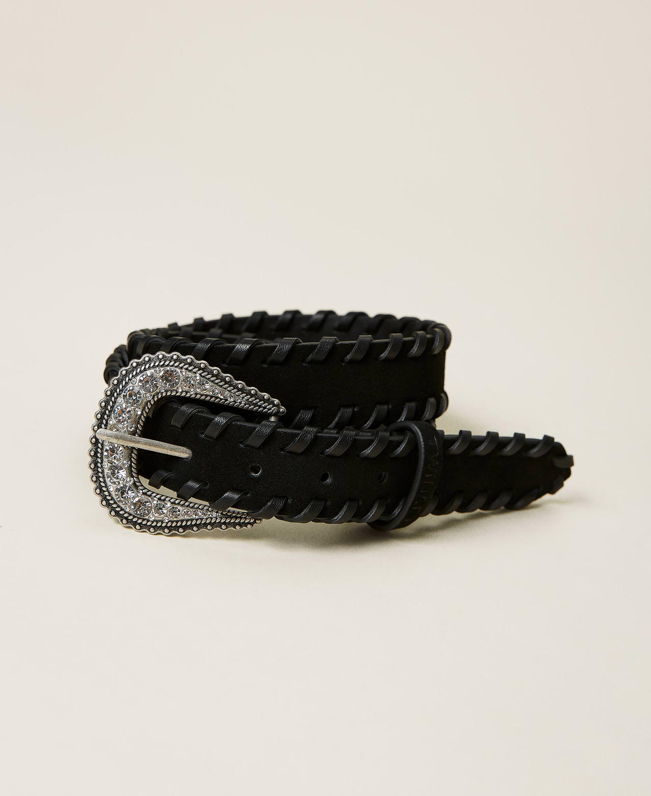 Leather belt with rhinestones Black Woman 212TO5099-03
