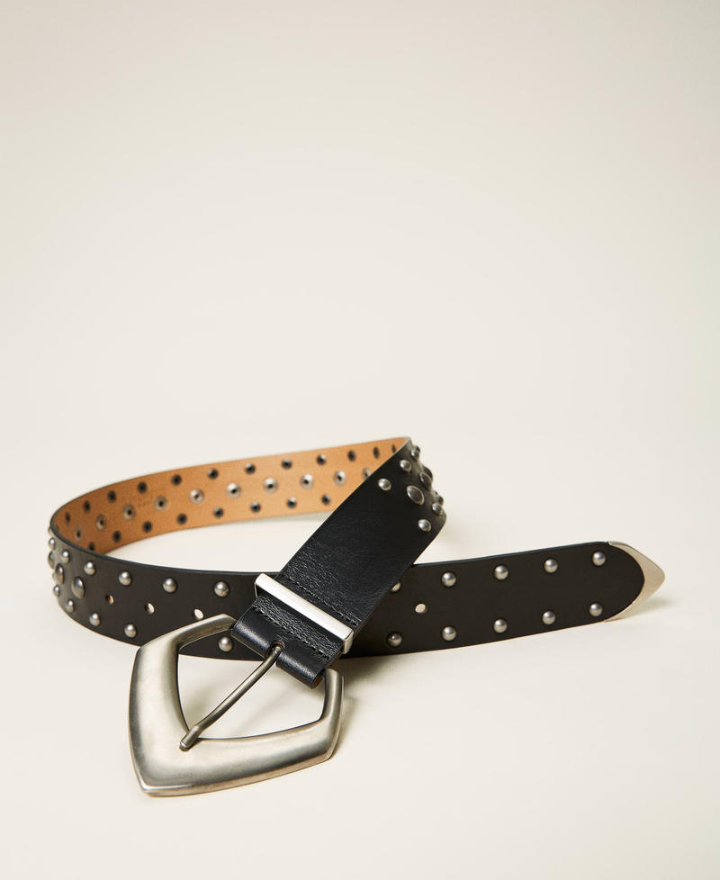 Cinturón de piel con tachuelas Negro Mujer 212TO509C-01
