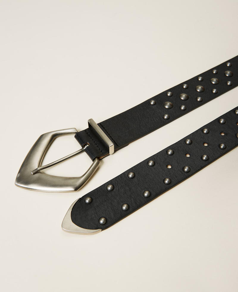 Cinturón de piel con tachuelas Negro Mujer 212TO509C-03