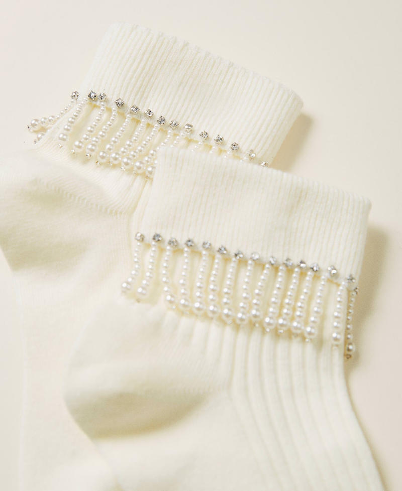Chaussettes avec franges de perles Ivoire Femme 212TO5142-02
