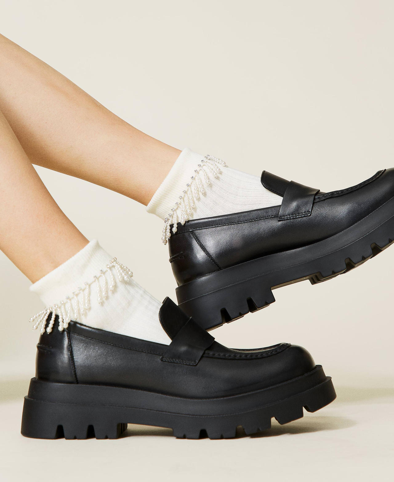 Chaussettes avec franges de perles Ivoire Femme 212TO5142-0S