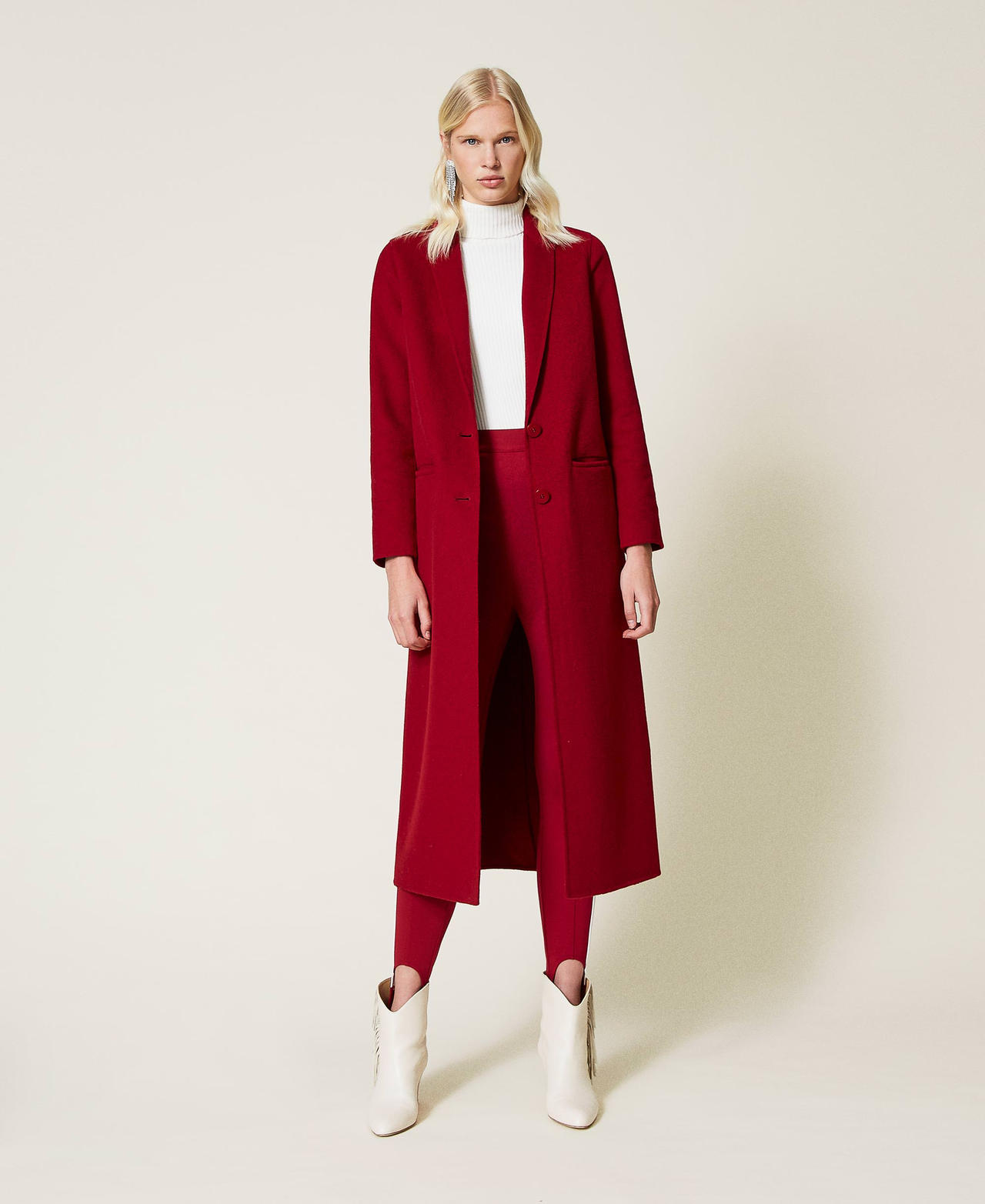 Double wool cloth long coat Woman, Red | TWINSET Milano Double wool cloth long coat Woman, Red | TWINSET Milano