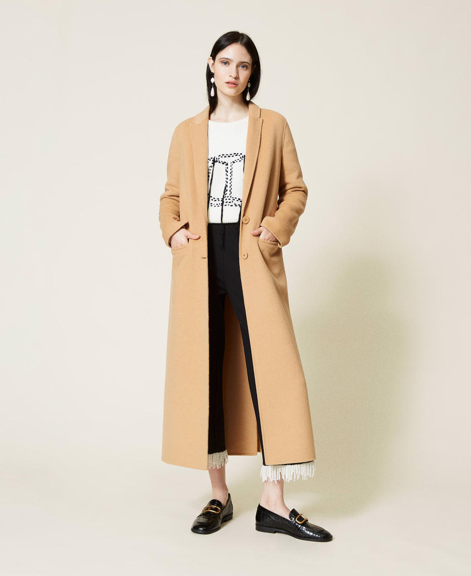 Double wool cloth long coat “Golden Rock” Beige Woman 212TP2012-01