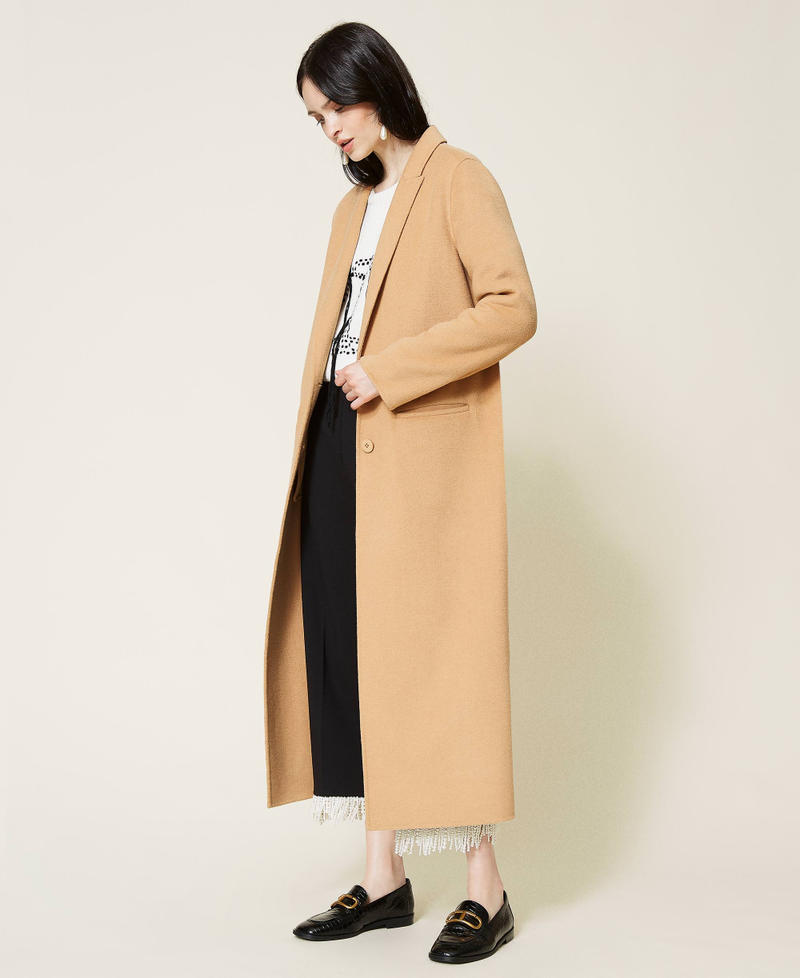 Double wool cloth long coat “Golden Rock” Beige Woman 212TP2012-02