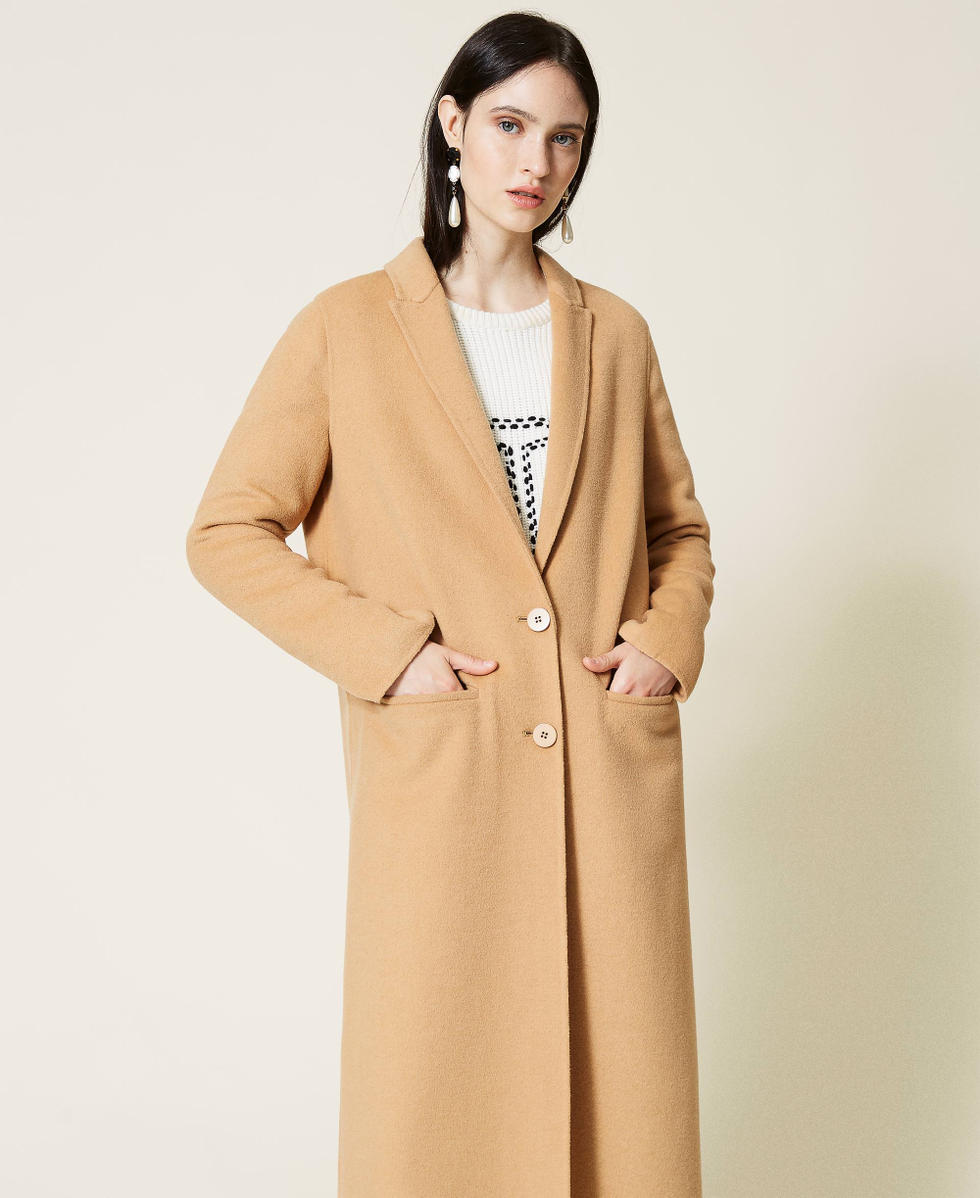 Manteau long en drap double Beige &laquo;&thinsp;Golden Rock&thinsp;&raquo; Femme 212TP2012-05